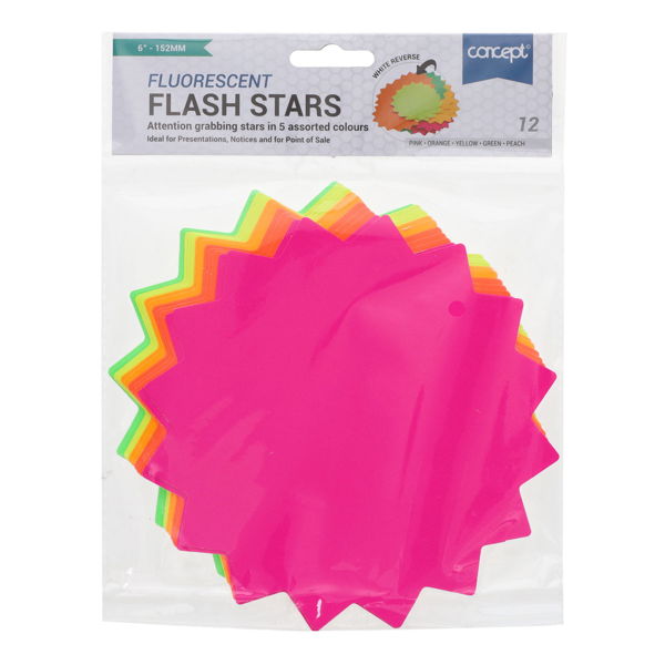Concept 6'' Fluorescent Flash Stars (12 Pack)
