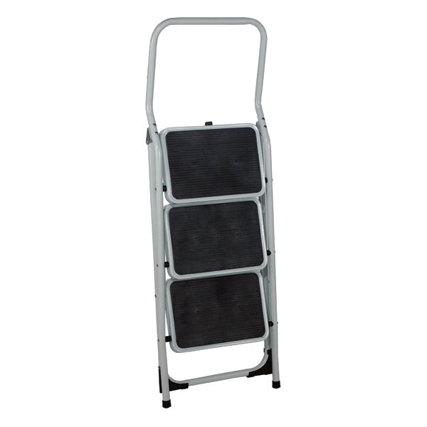 Folding Step Stool 3 Tread High Back White Aluminium 402791