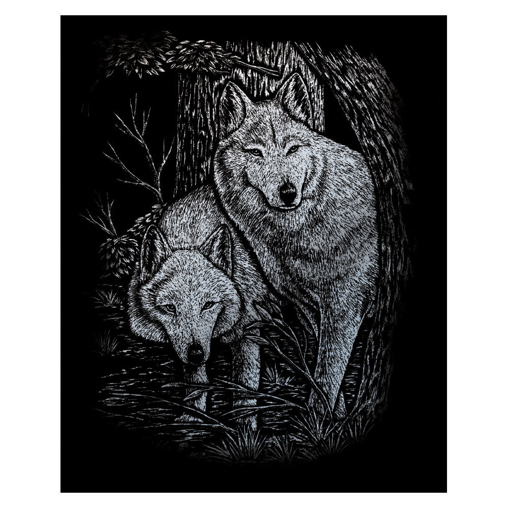 Engraving Art Silver Foil Set - Wolves in Trees