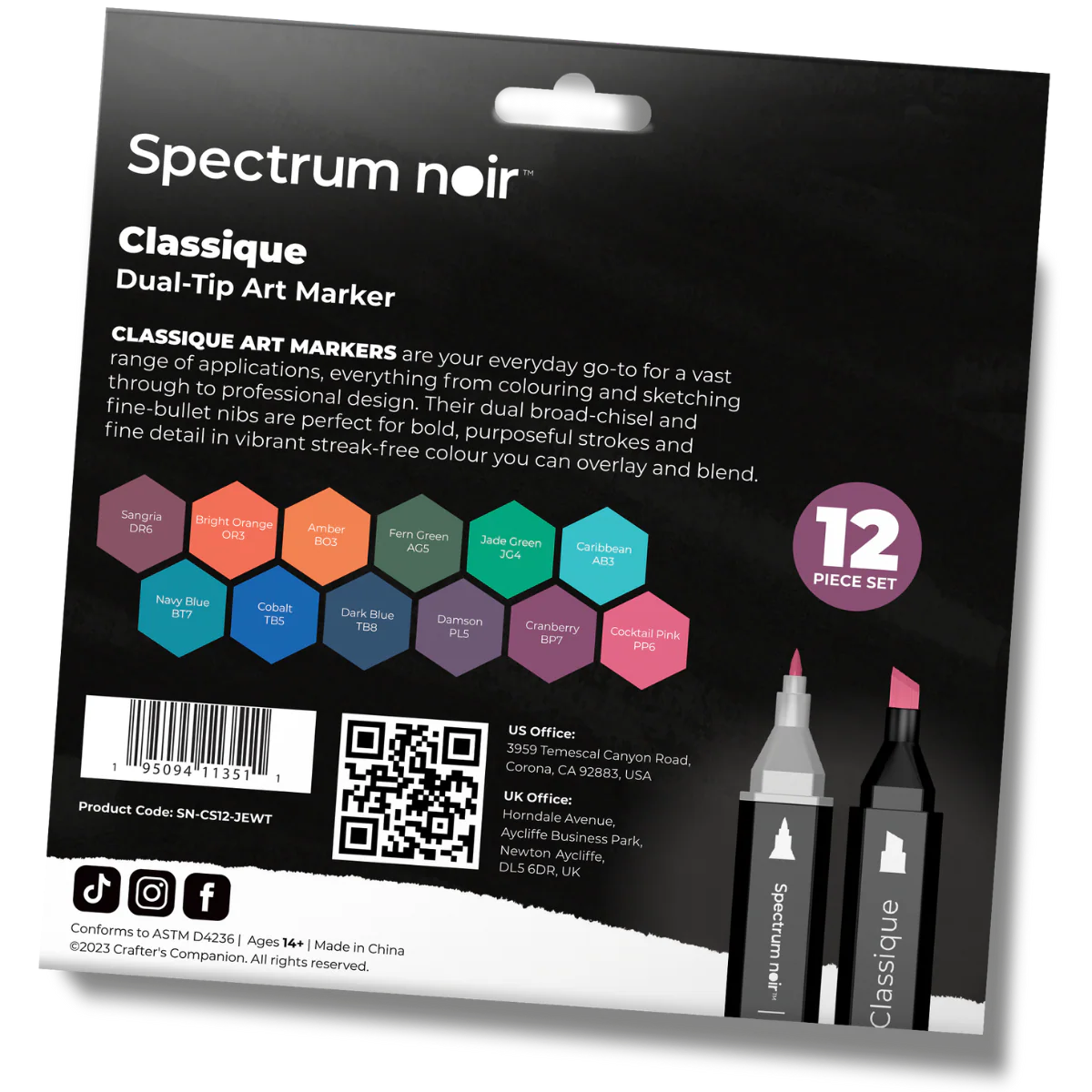 Spectrum Noir Classique Markers - Jewel Tones (12 Pack)
