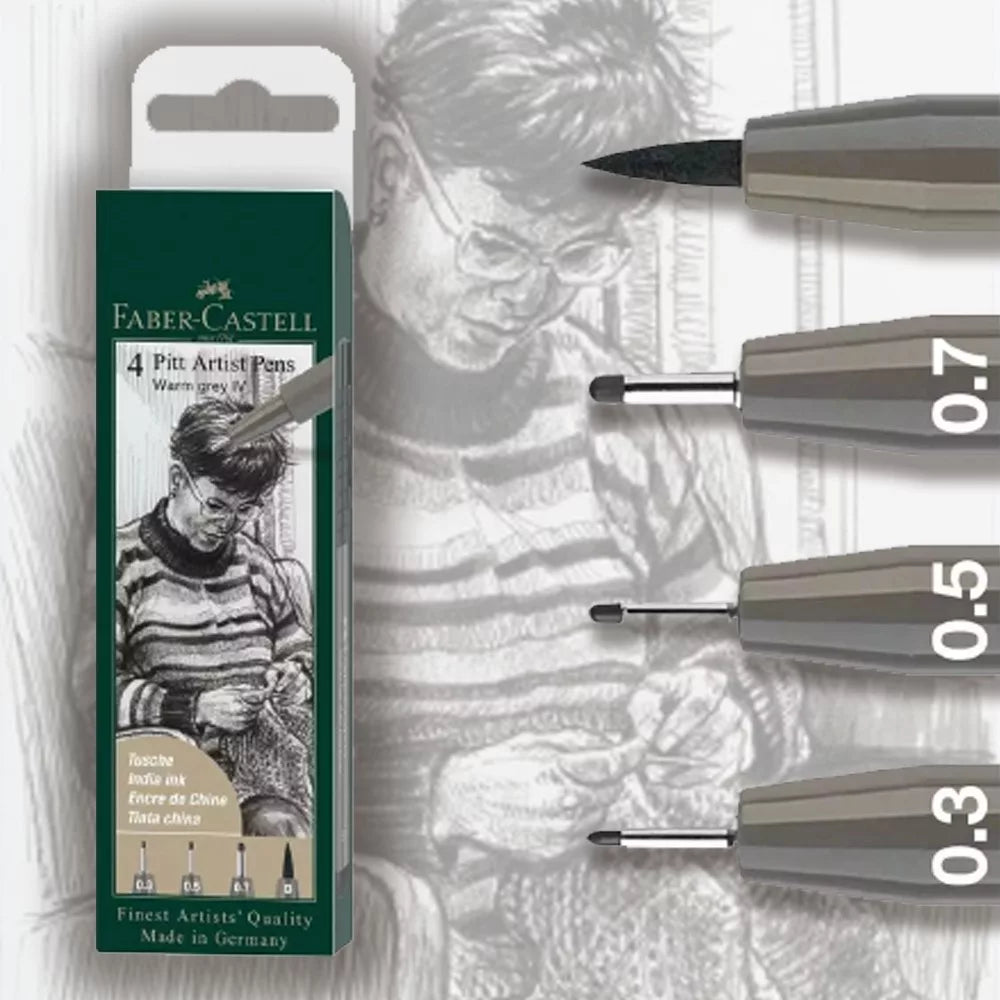 Faber-Castell Pitt Artist India Ink Pens - Warm Grey 1V (4 Pack)