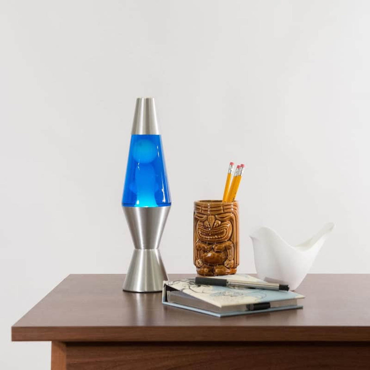 Lava Lamp Classic White & Blue Aluminium 14.5 Inch