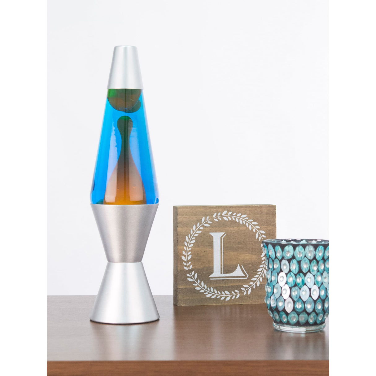 Lava Lamp Orange & Blue Aluminium Base 14.5 Inch