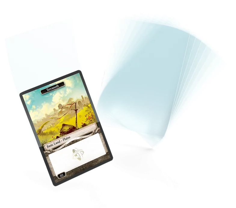 Gamegenic thick inner sleeves packaging with a sample card on a white background