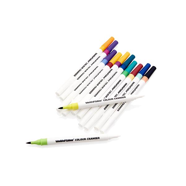 Set of color-changing markers on a white background