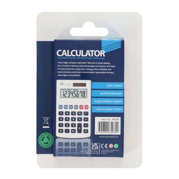 Ormond Blue 8 Digit Calculator - White