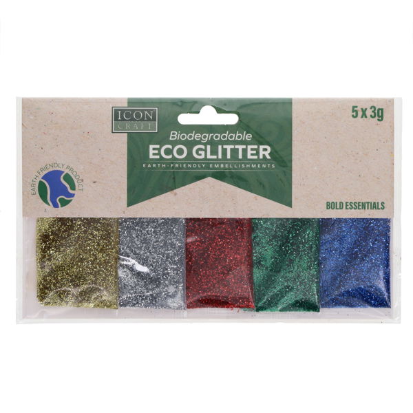 Icon Craft Biodegradable ECO Glitter - Bold Colours (5 x 3g)
