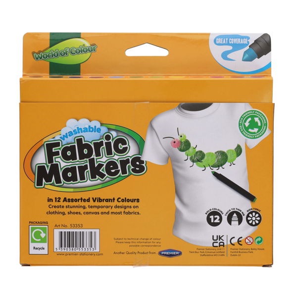 World of Colour Washable Fabric Markers (12 Pack)