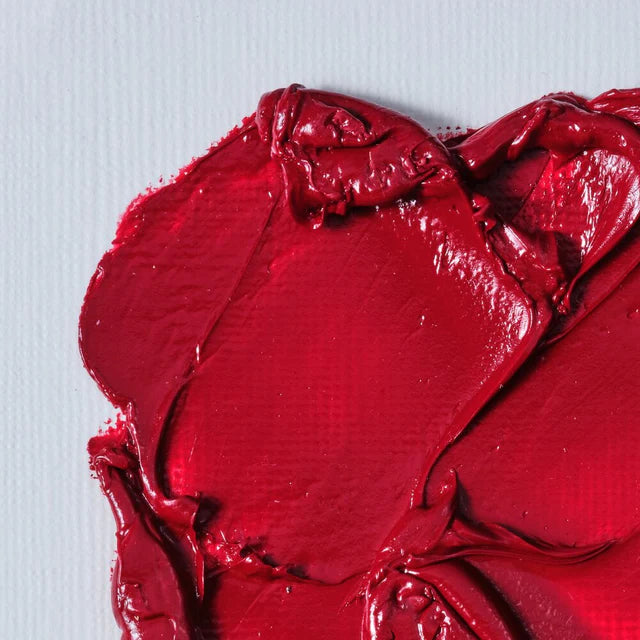 Red paint mixed with refined linseed oil on a white canvas