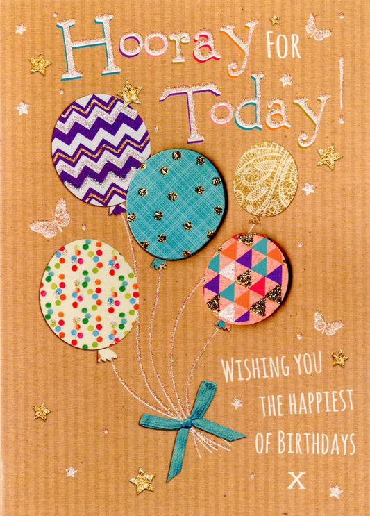 Greeting Card 5 Balloons Blank Birthday Card & Envelope
