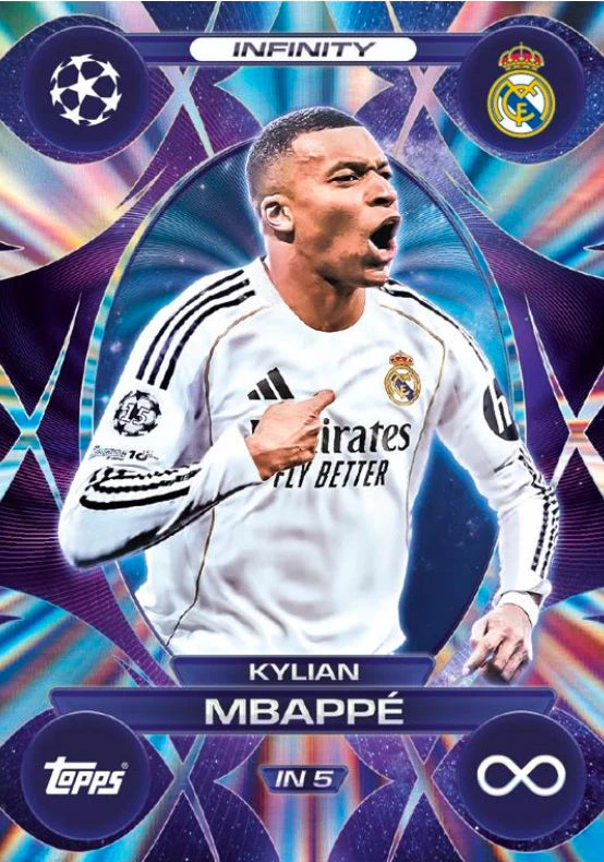 Card featuring Kylian Mbappé in a sports jersey with branding and graphics.