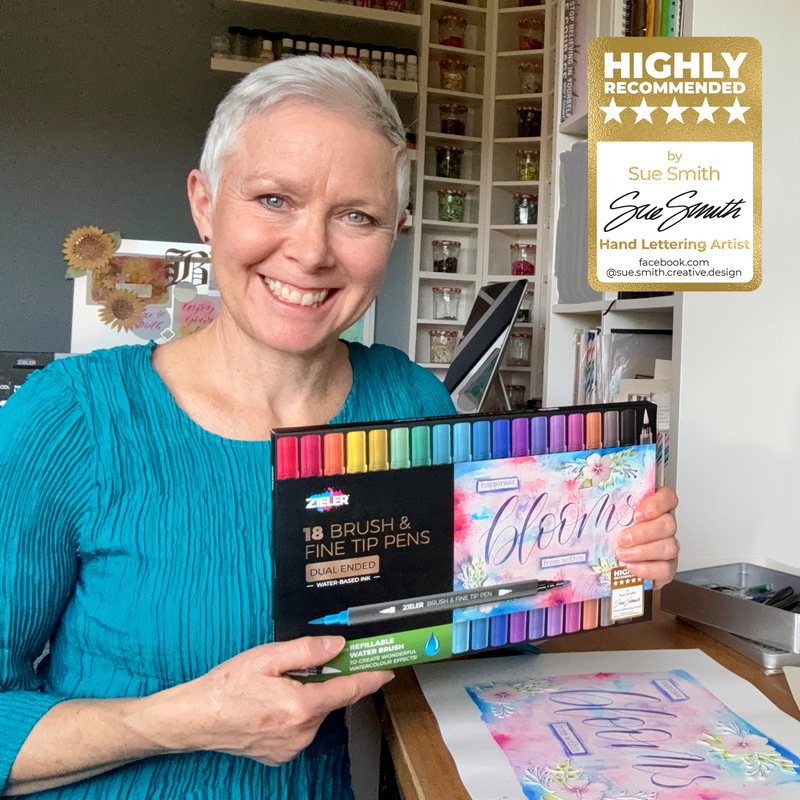 Zieler Brush & Fine Tip Pens with Water Brush (18 Piece Set)