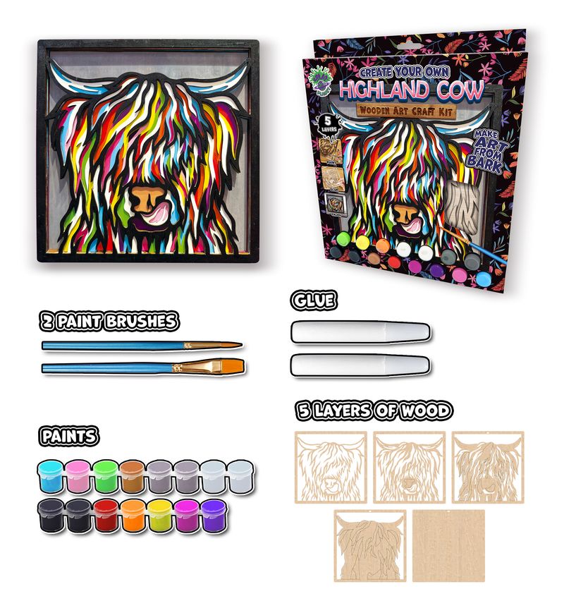 Splat Planet Wood Art Kit - Highland Cow