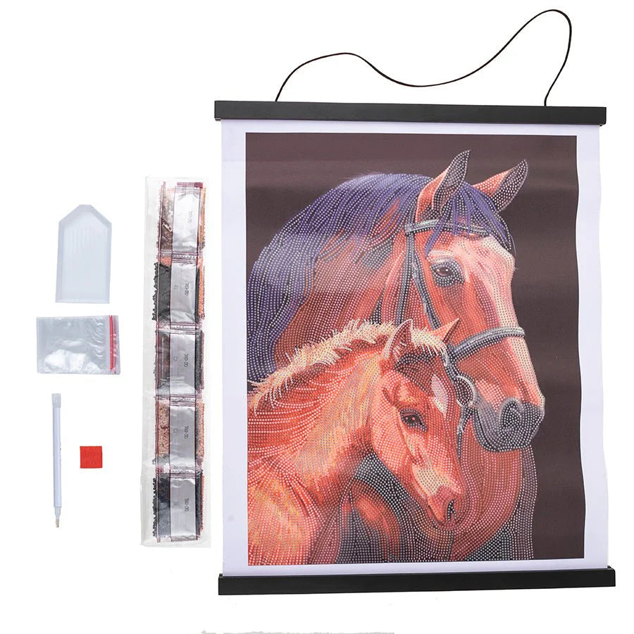 Crystal Art Scroll Kit 40x50cm - Chestnut Mares