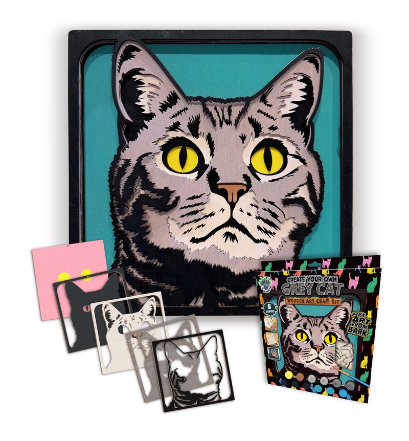 Splat Planet Wood Art Kit - Grey Cat