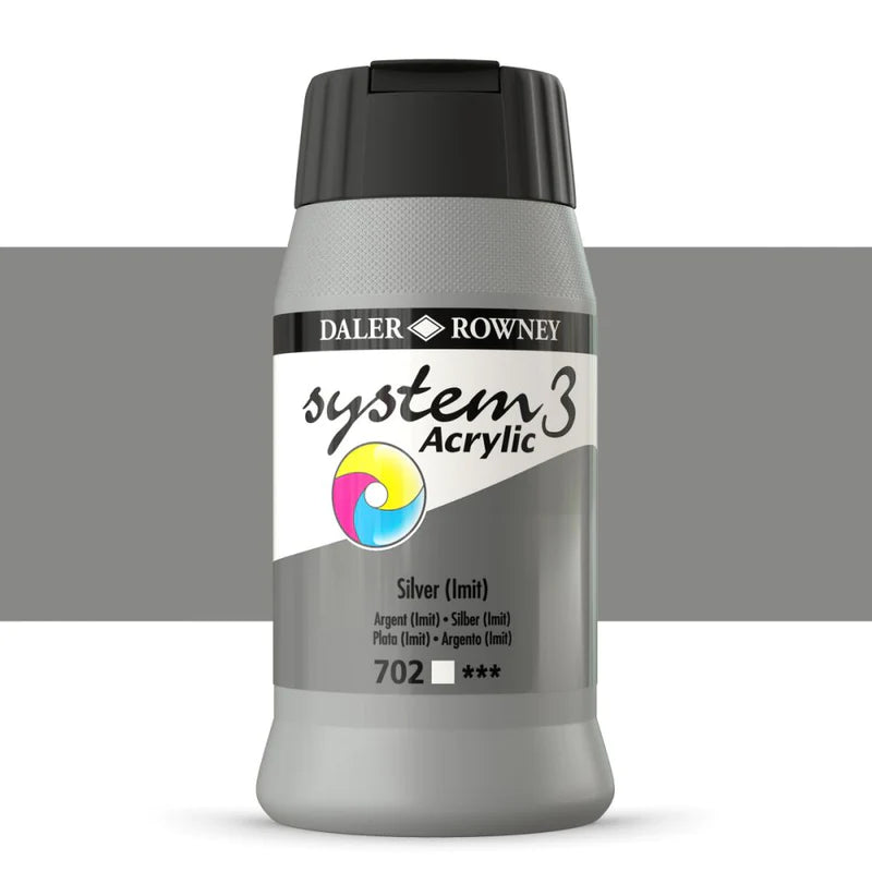 Daler Rowney System3 Silver Imitation 500ml Acrylic Paint Tube
