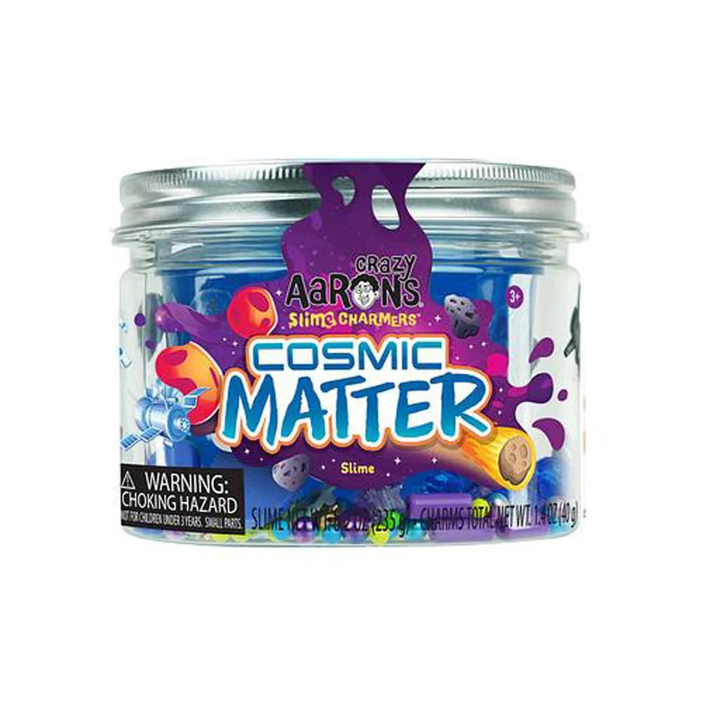 Jar of Crazy Aaron's Slim Charmer Cosmic Matter slime on a white background