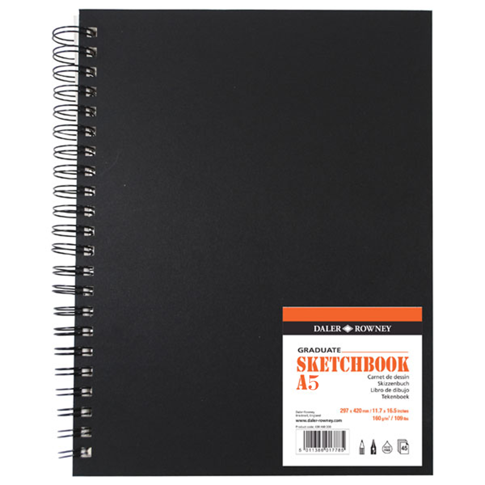 Graduate Premium Black Spiral Sketchbook A5 160g 30sheets
