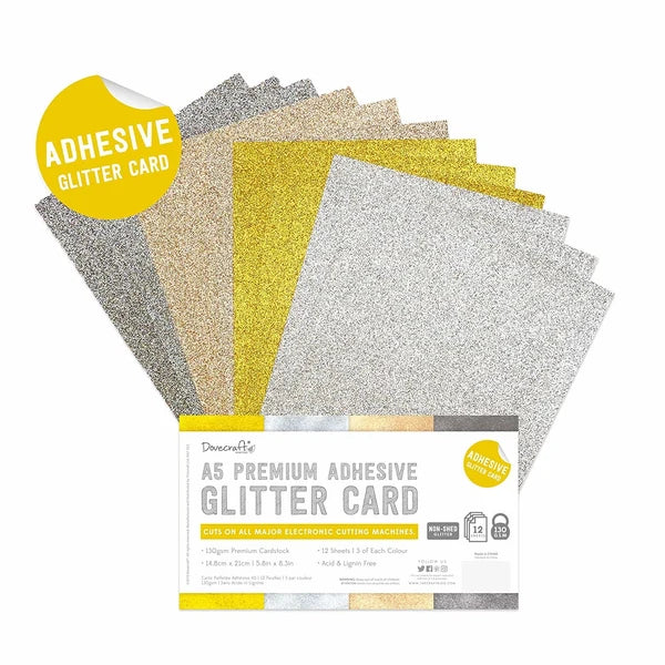 Dovecraft A5 Premium Adhesive Glitter Card - Metallics (12 Sheets)