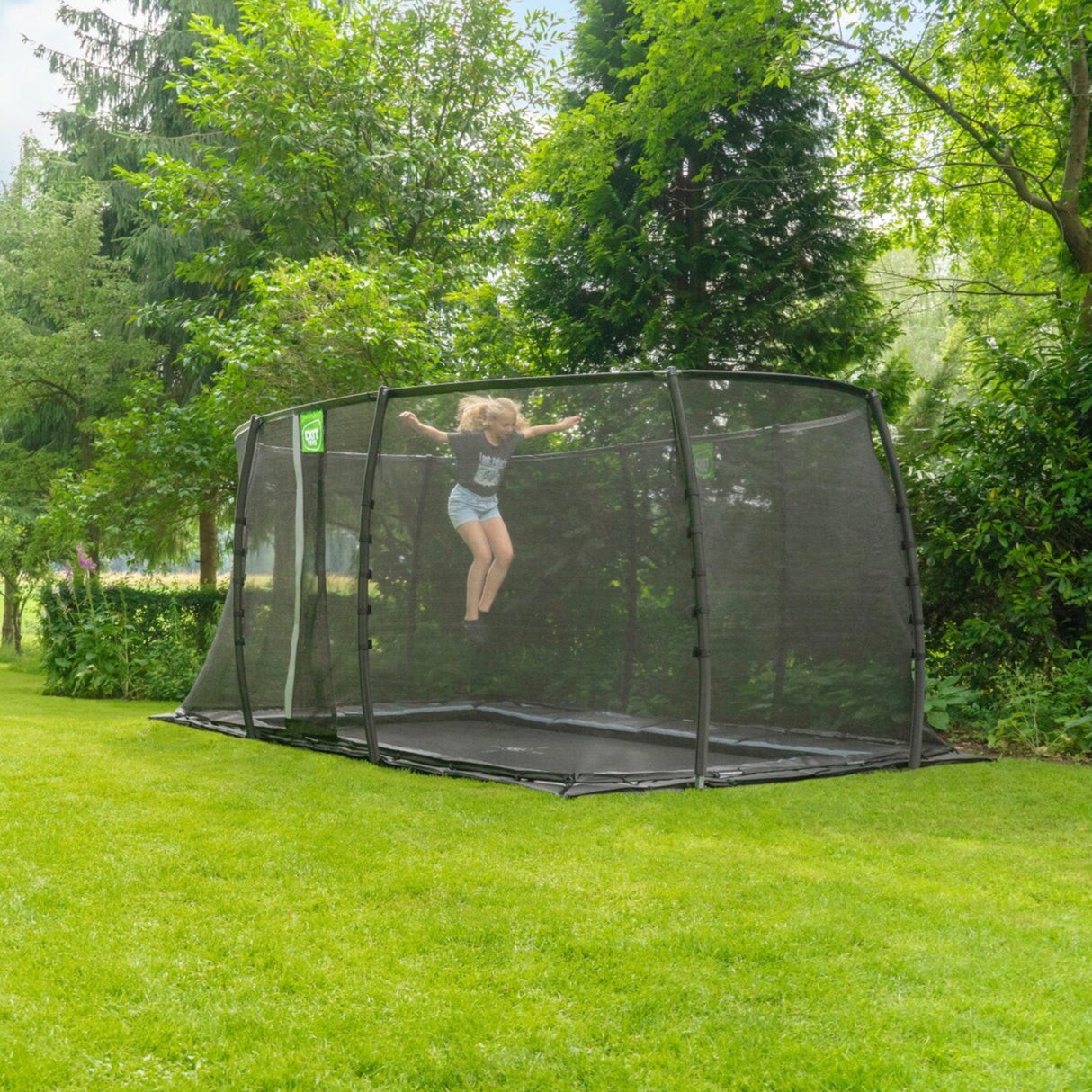 EXIT Dynamic GroundLevel Trampoline with Safety Net- 10 x 17 FT (Black)
