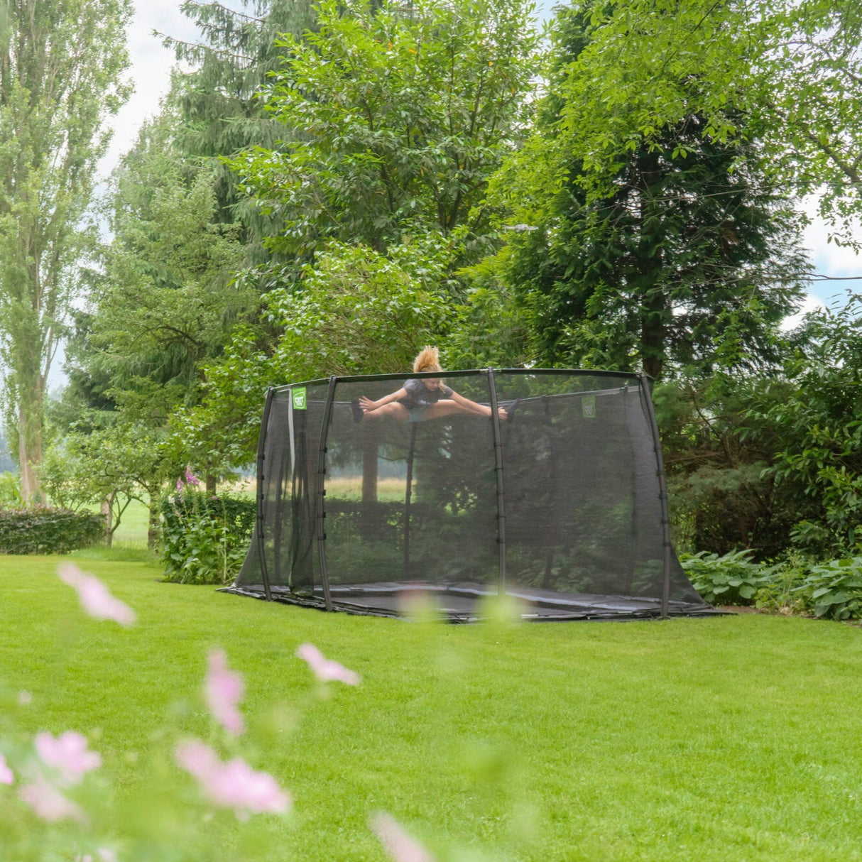 EXIT Dynamic GroundLevel Trampoline with Safety Net- 10 x 17 FT (Black)