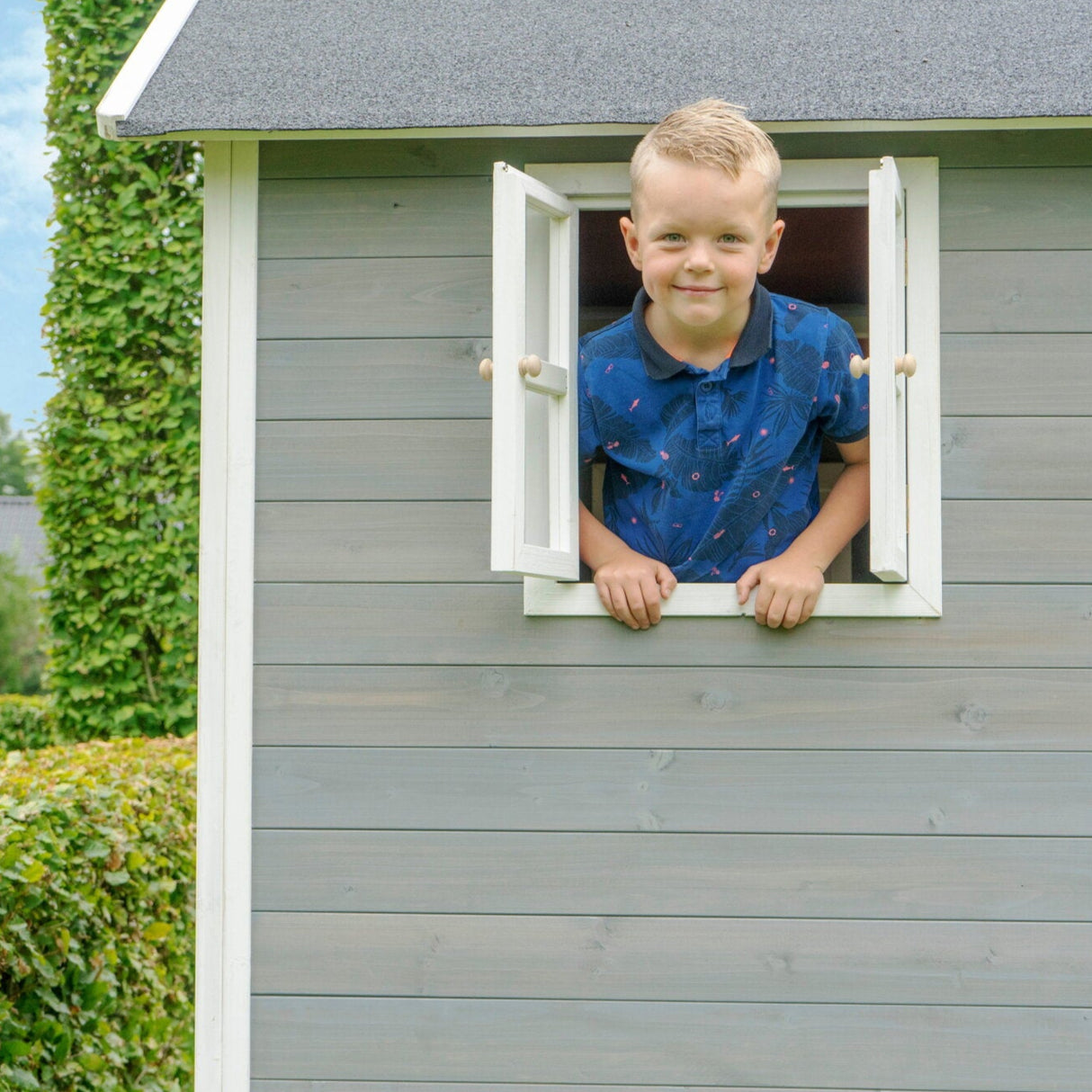 EXIT Wooden Loft 700 with Slide and Sandbox - Grey