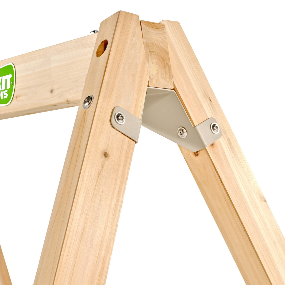 Wooden wing frame with metal bracket on a white background