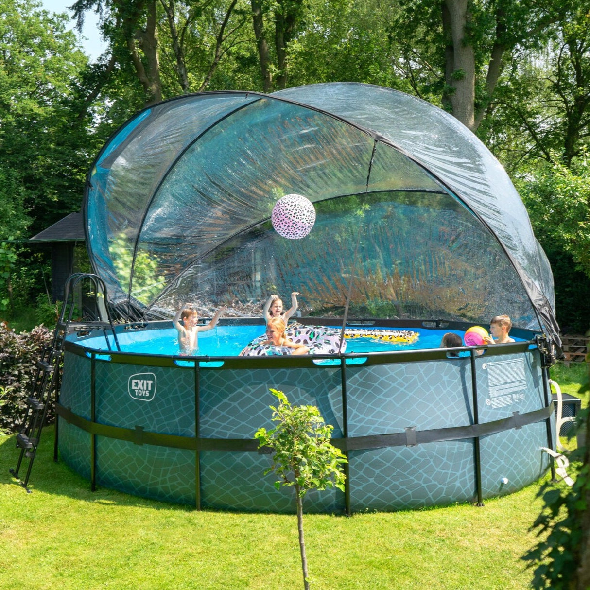 EXIT Stone Round Frame Pool - 488x122cm (Filter & Heat Pump)