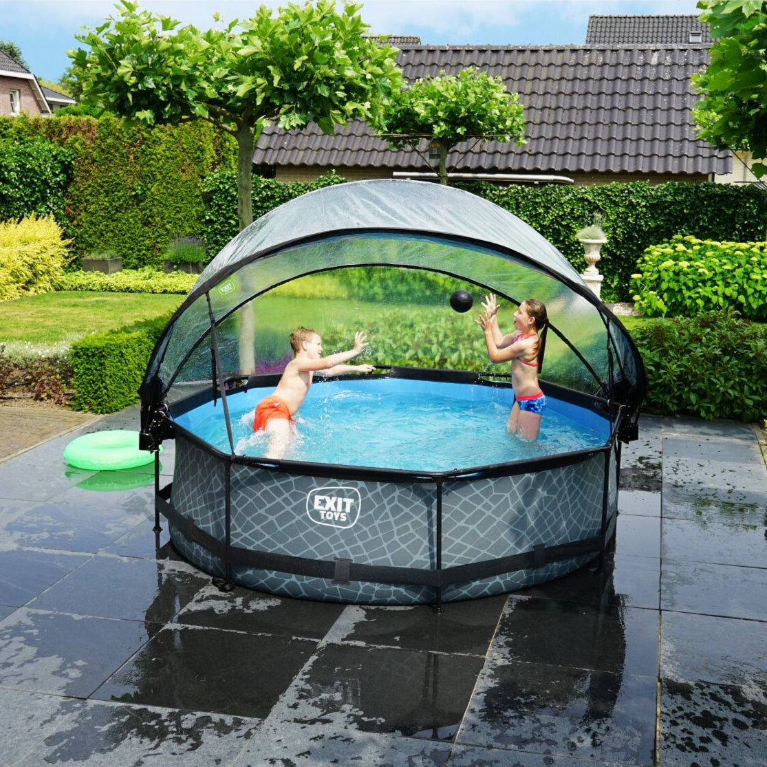 EXIT Stone Grey Round Frame Pool - ø300x76cm (12V Cartridge filter)