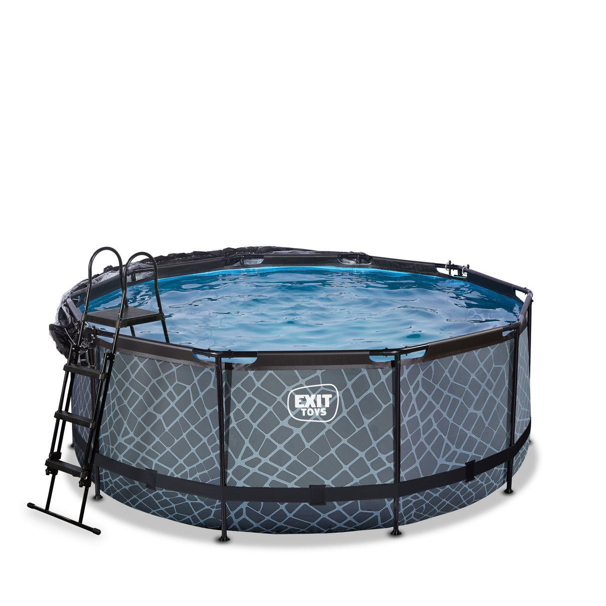 EXIT Stone Round Frame Pool - 360x122cm (12v Sand Filter)