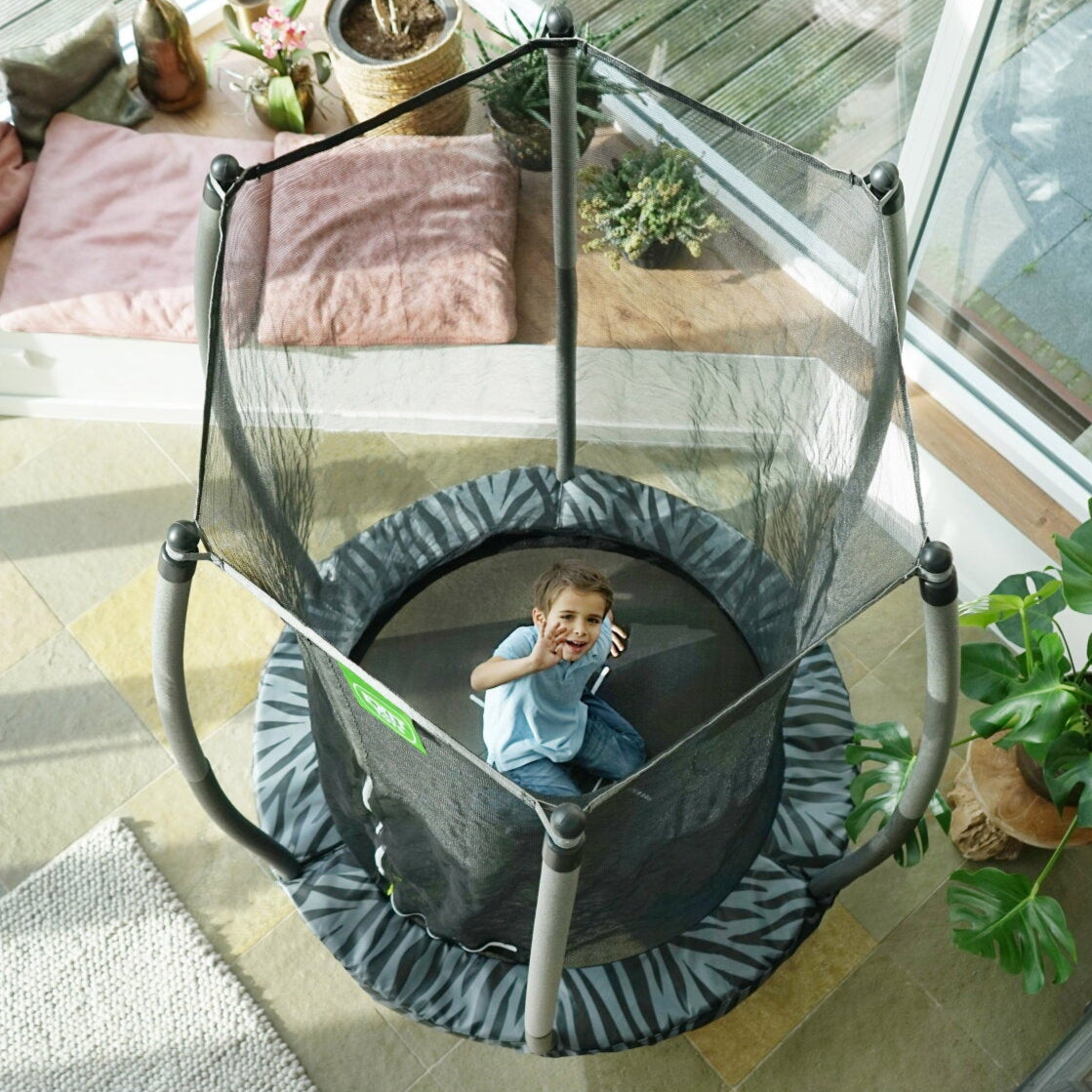 Exit Junior Round Trampoline With Safety Net - 4.5 Ft (Black/Grey)