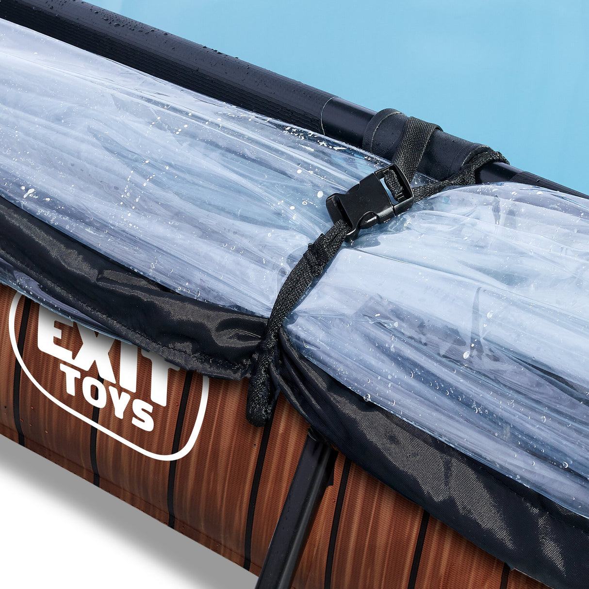 EXIT Wooden Rectangular Pool with Filter Pump & Dome Cover - 220x150x65cm