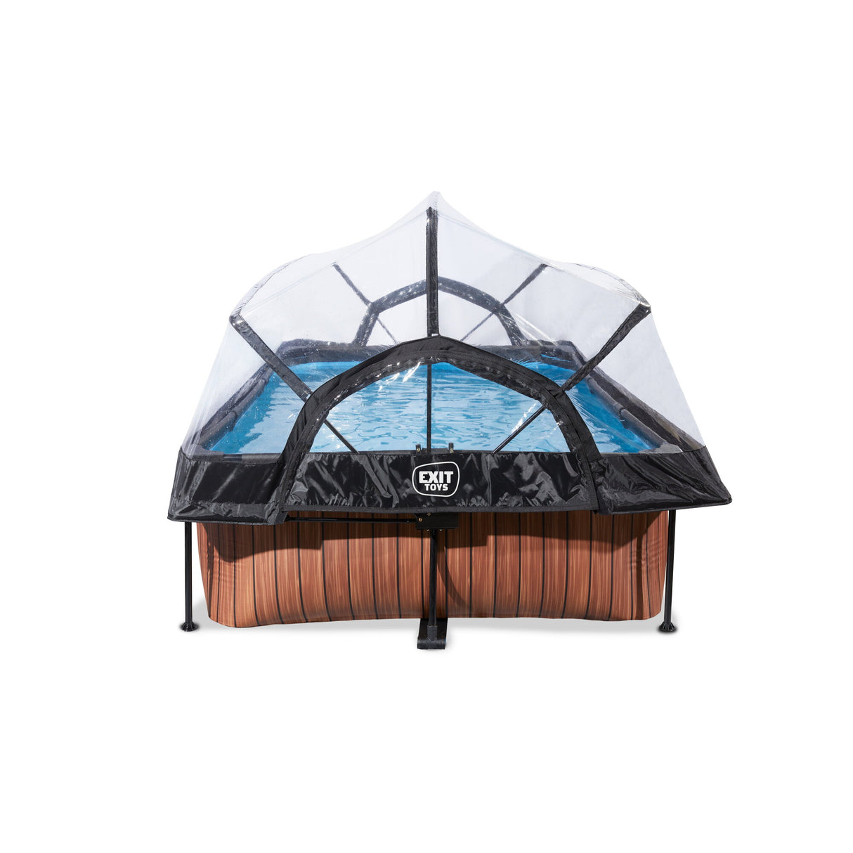 EXIT Wooden Rectangular Pool with Filter Pump & Dome Cover - 220x150x65cm