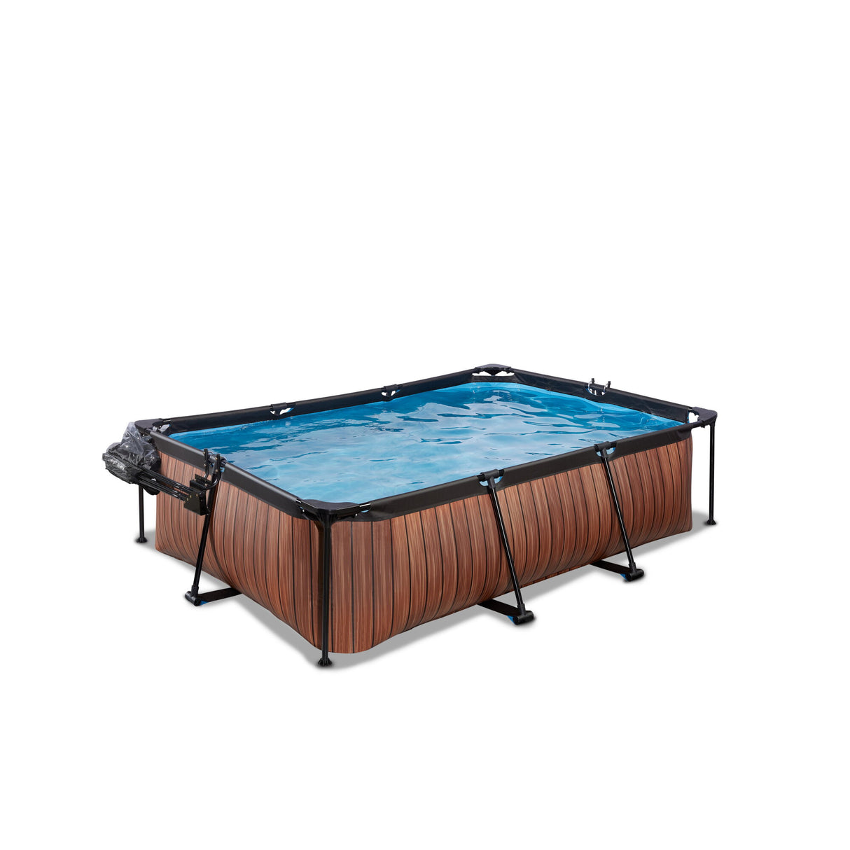 EXIT Wooden Rectangular Pool with Filter Pump & Dome Cover - 220x150x65cm