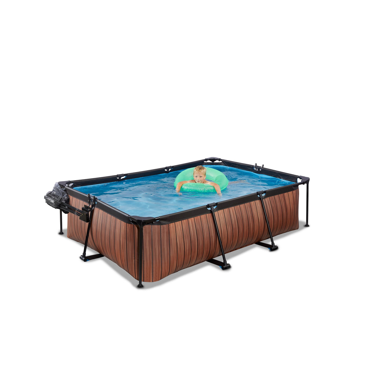 EXIT Wooden Rectangular Pool with Filter Pump & Dome Cover - 220x150x65cm