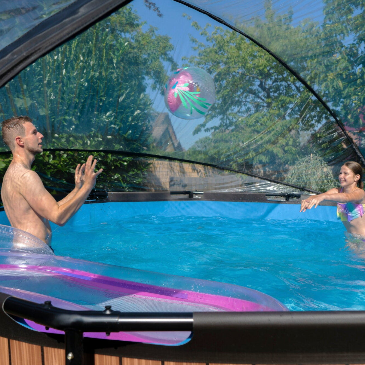 Exit toys Wooden Frame Round Pool with dome in the garden