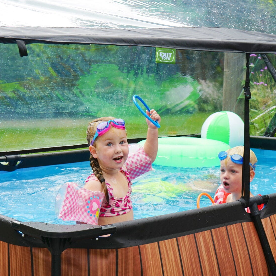 EXIT Wood Rectangular Frame Pool - 300x200x65cm (12V Cartridge)