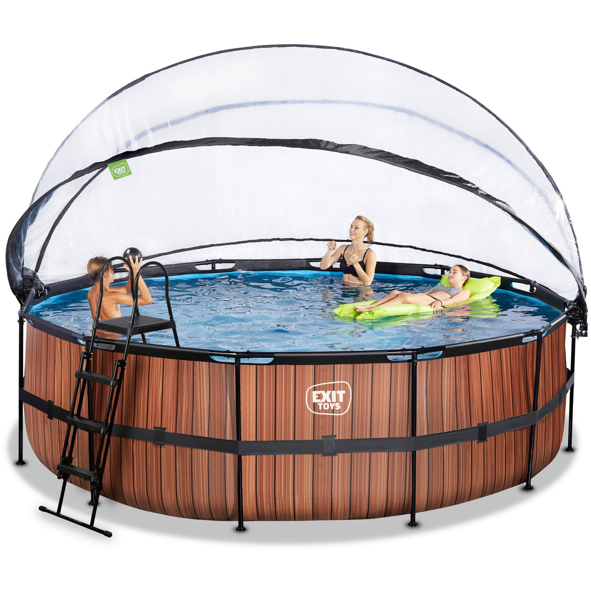 EXIT Brown Wood Round Frame Pool - ø427x122cm (12V Sand Filter)