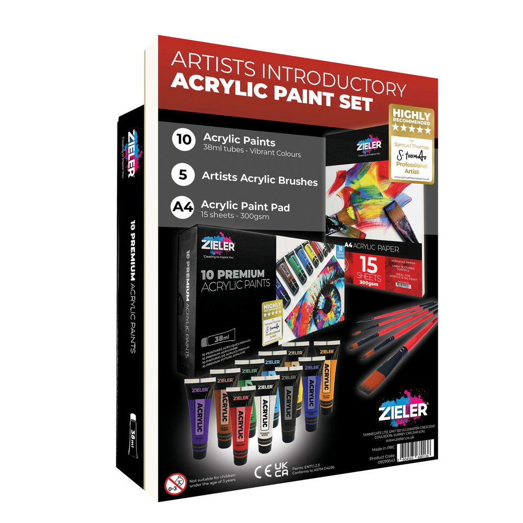 Zieler Acrylic Painting Introductory Set - Paints, Pads and Brushes