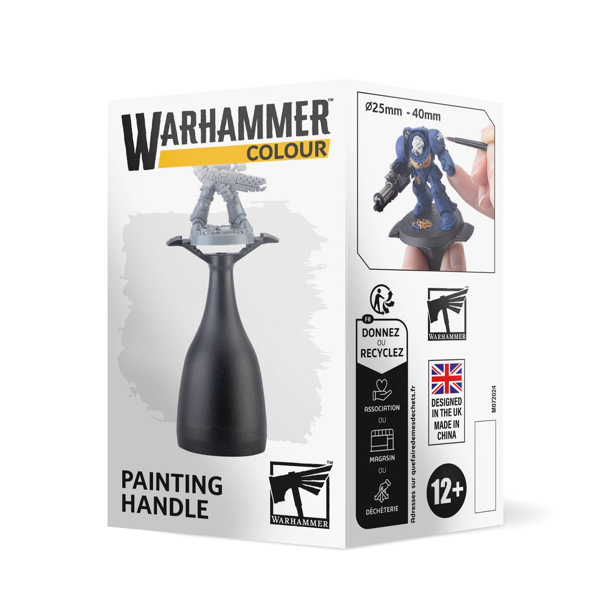 Warhammer painting handle packaging with figures on a white background