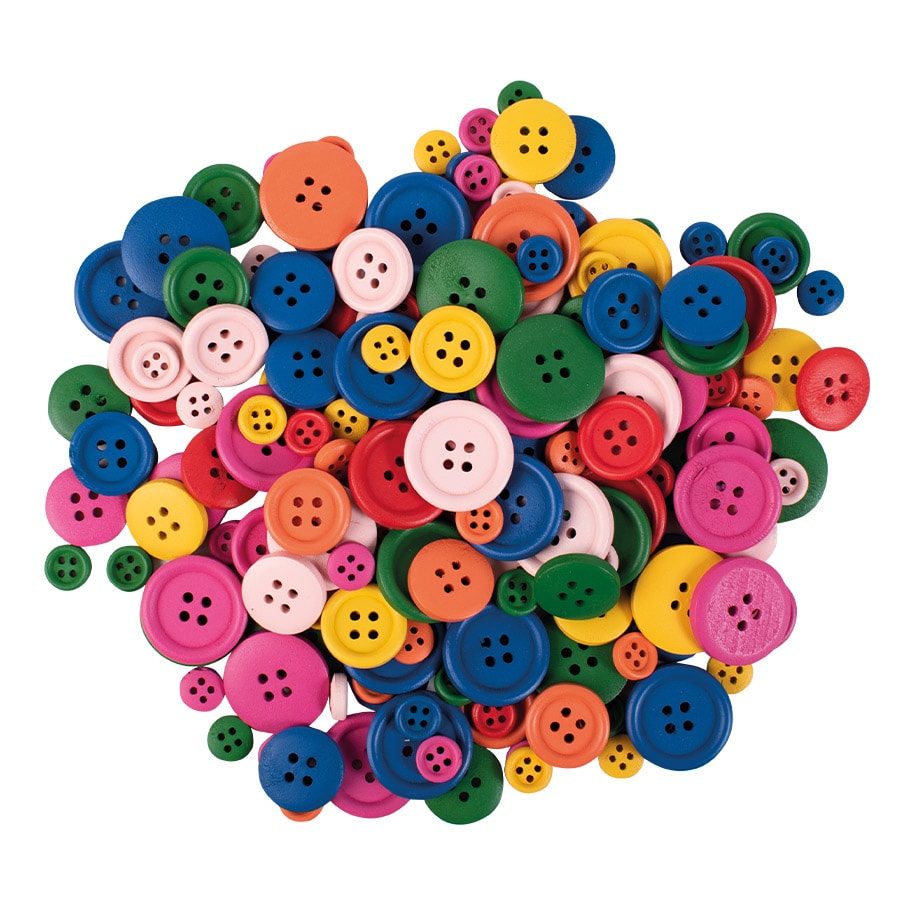 Wooden Buttons - Various Colours & Sizes (200 Pieces)