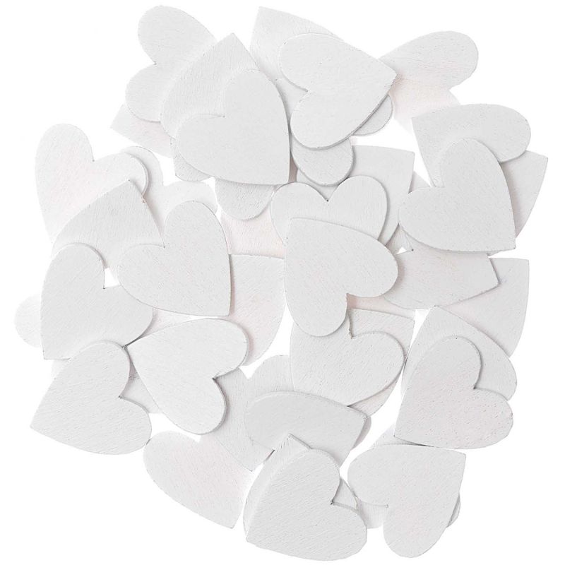 SET OF 48 WOODEN DECO EMBELLISHMENTS 'RICO DESIGN - OHHH! LOVELY!' WHITE HEART