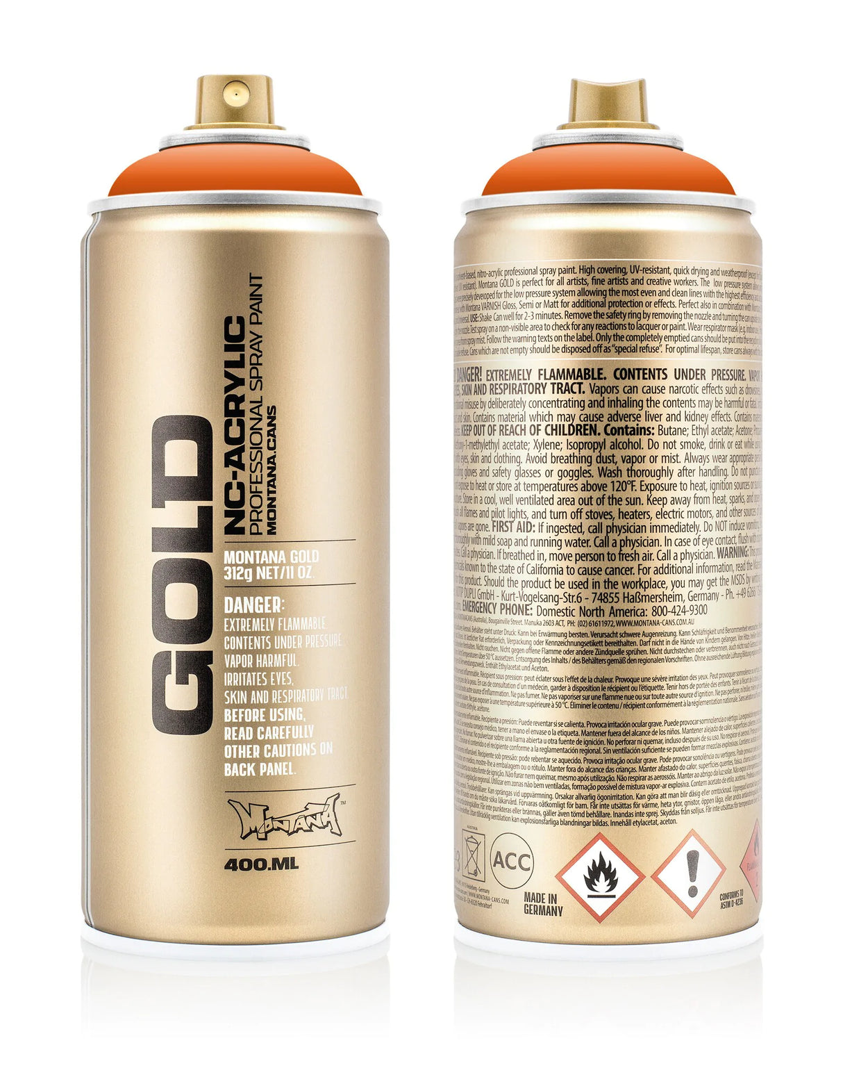 Montana GOLD Spray Paint 400ml - Pure Orange (G2080)