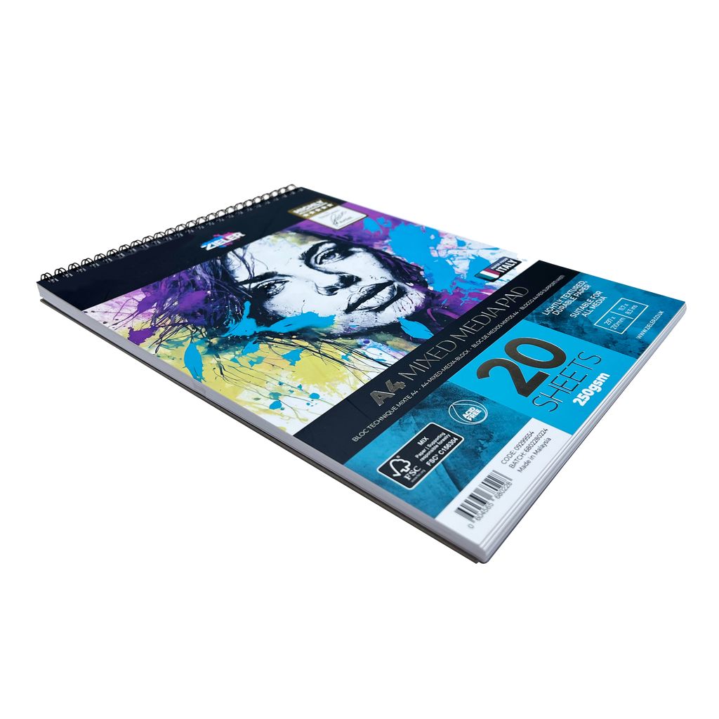 Zieler A4 Spiral Bound Mixed Media Paper Pad (20 Sheets)