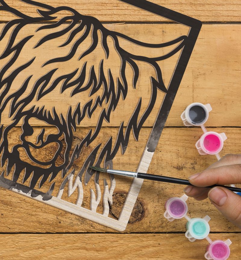 Splat Planet Wood Art Kit - Highland Cow