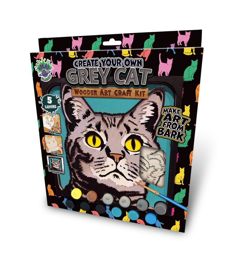 Splat Planet Wood Art Kit - Grey Cat