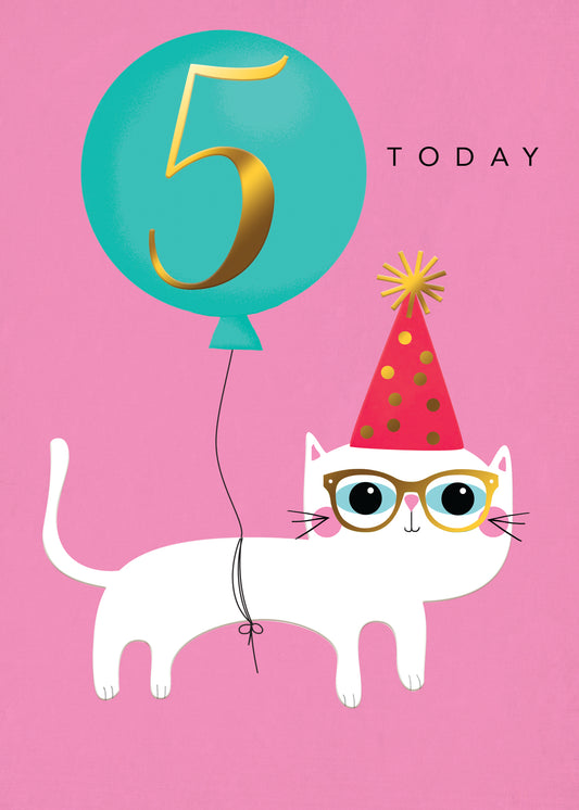 Happy Birthday Card Girl Age 5 - Cat