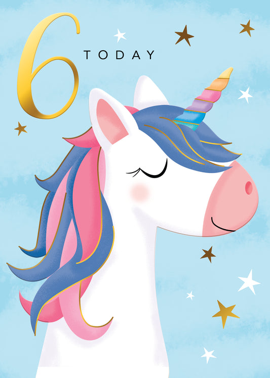 Happy Birthday Card & Envelope Girl Age 6 - Unicorn