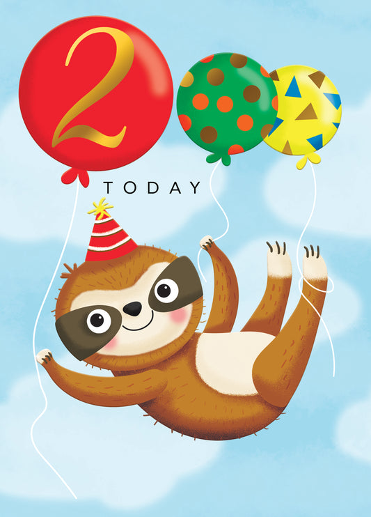 Happy Birthday Card & Envelope Boy Age 2 - Sloth