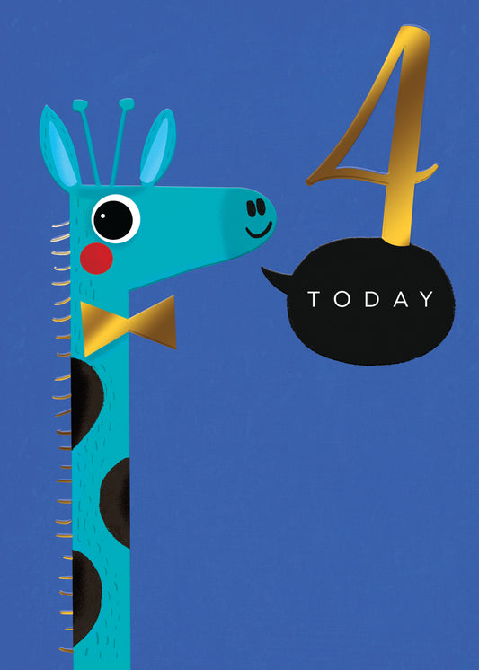 Happy Birthday Card & Envelope Boy Age 4 - Giraffe